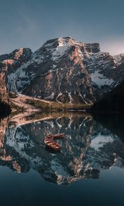 Preview wallpaper mountains, lake, landscape, boats, reflection