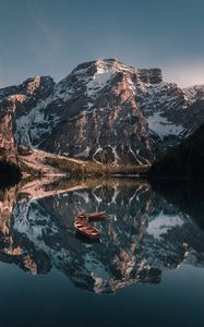 Preview wallpaper mountains, lake, landscape, boats, reflection