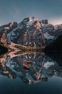 Preview wallpaper mountains, lake, landscape, boats, reflection