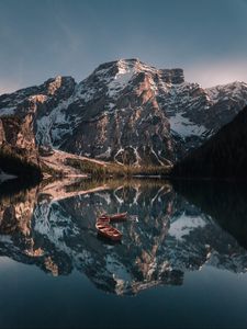 Preview wallpaper mountains, lake, landscape, boats, reflection