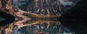 Preview wallpaper mountains, lake, landscape, boats, reflection