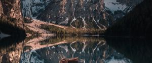 Preview wallpaper mountains, lake, landscape, boats, reflection