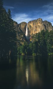 Preview wallpaper mountains, lake, landscape, evening, sky