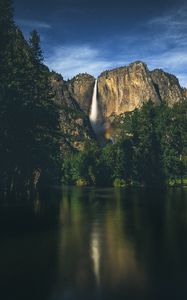 Preview wallpaper mountains, lake, landscape, evening, sky
