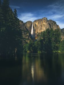 Preview wallpaper mountains, lake, landscape, evening, sky