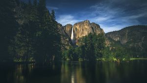 Preview wallpaper mountains, lake, landscape, evening, sky