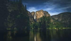 Preview wallpaper mountains, lake, landscape, evening, sky
