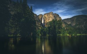 Preview wallpaper mountains, lake, landscape, evening, sky