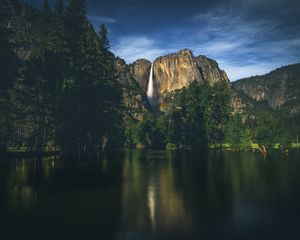 Preview wallpaper mountains, lake, landscape, evening, sky
