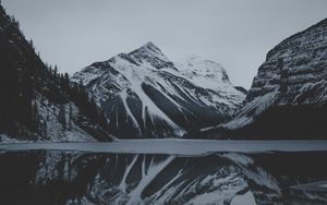Preview wallpaper mountains, lake, landscape, snowy, dusk