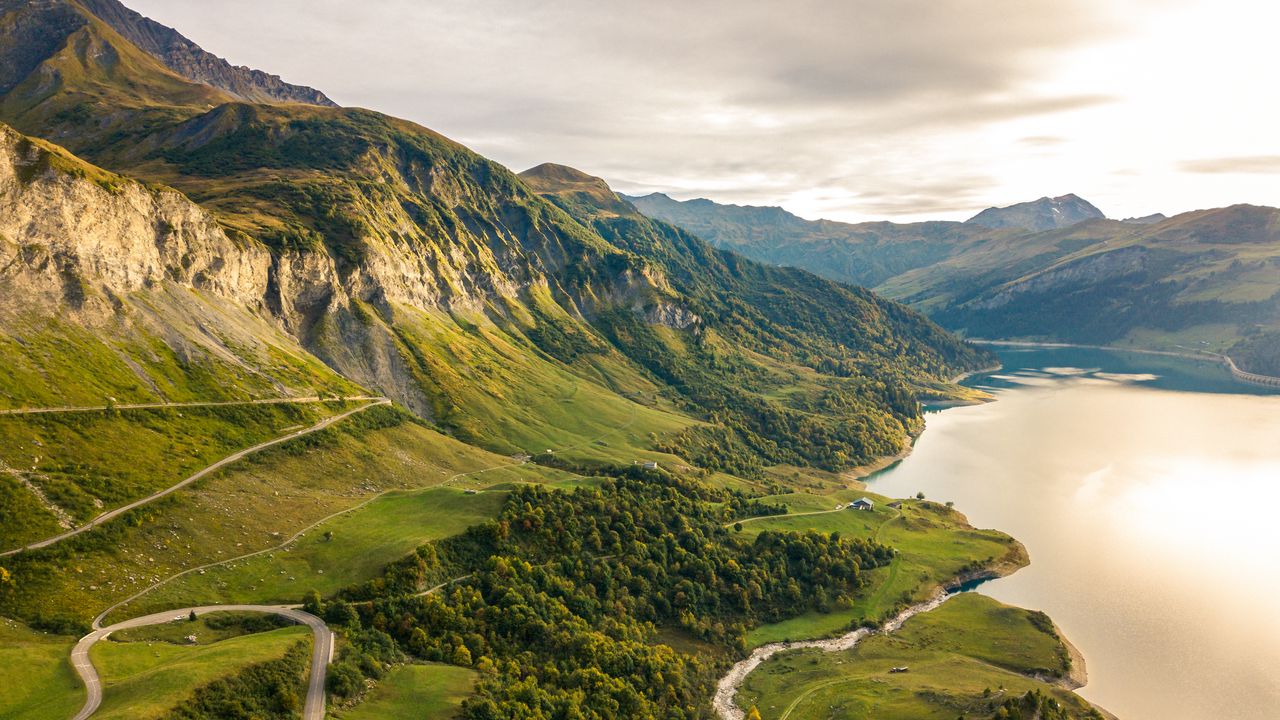 Wallpaper mountains, lake, landscape, aerial view