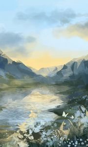 Preview wallpaper mountains, lake, landscape, art
