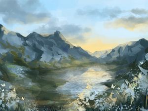Preview wallpaper mountains, lake, landscape, art