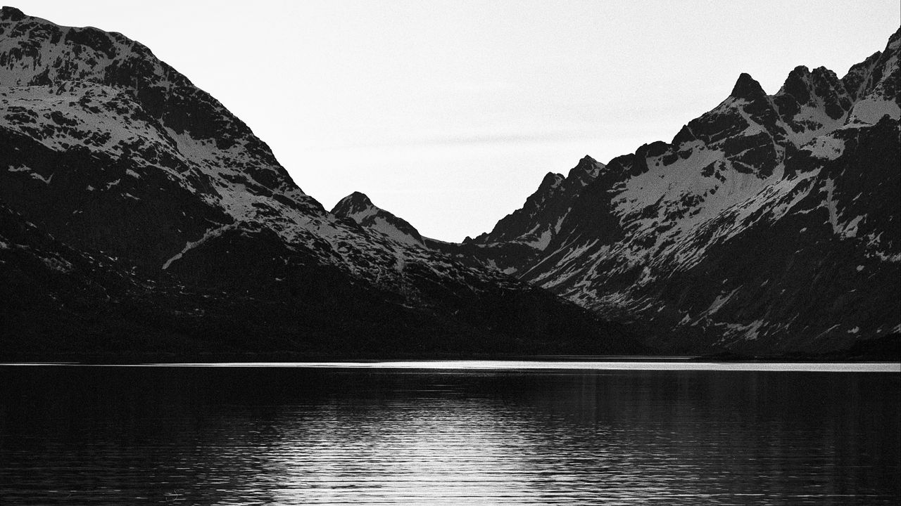 Wallpaper mountains, lake, landscape, black and white