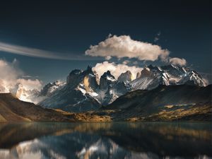 Preview wallpaper mountains, lake, national park, reflection, torres del paine, chile