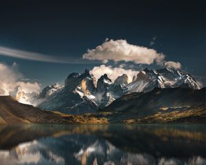 Preview wallpaper mountains, lake, national park, reflection, torres del paine, chile