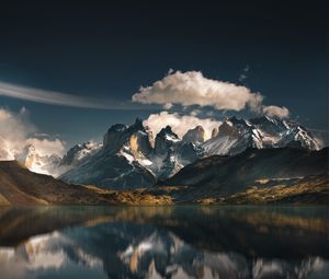Preview wallpaper mountains, lake, national park, reflection, torres del paine, chile
