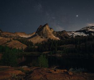 Preview wallpaper mountains, lake, night, landscape, dark