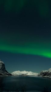 Preview wallpaper mountains, lake, northern lights, night, landscape