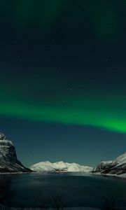 Preview wallpaper mountains, lake, northern lights, night, landscape