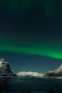 Preview wallpaper mountains, lake, northern lights, night, landscape