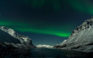 Preview wallpaper mountains, lake, northern lights, night, landscape