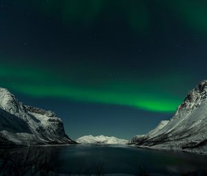 Preview wallpaper mountains, lake, northern lights, night, landscape