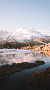 Preview wallpaper mountains, lake, peak, snowy, landscape