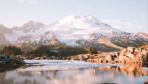 Preview wallpaper mountains, lake, peak, snowy, landscape