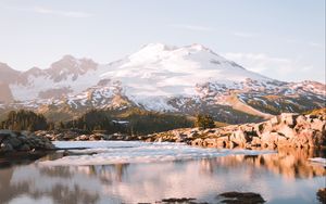 Preview wallpaper mountains, lake, peak, snowy, landscape