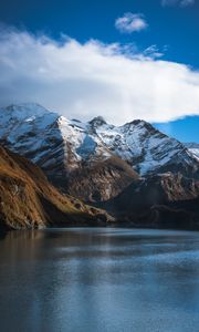 Preview wallpaper mountains, lake, peak, snowy