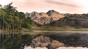 Preview wallpaper mountains, lake, peaks, reflection, sky
