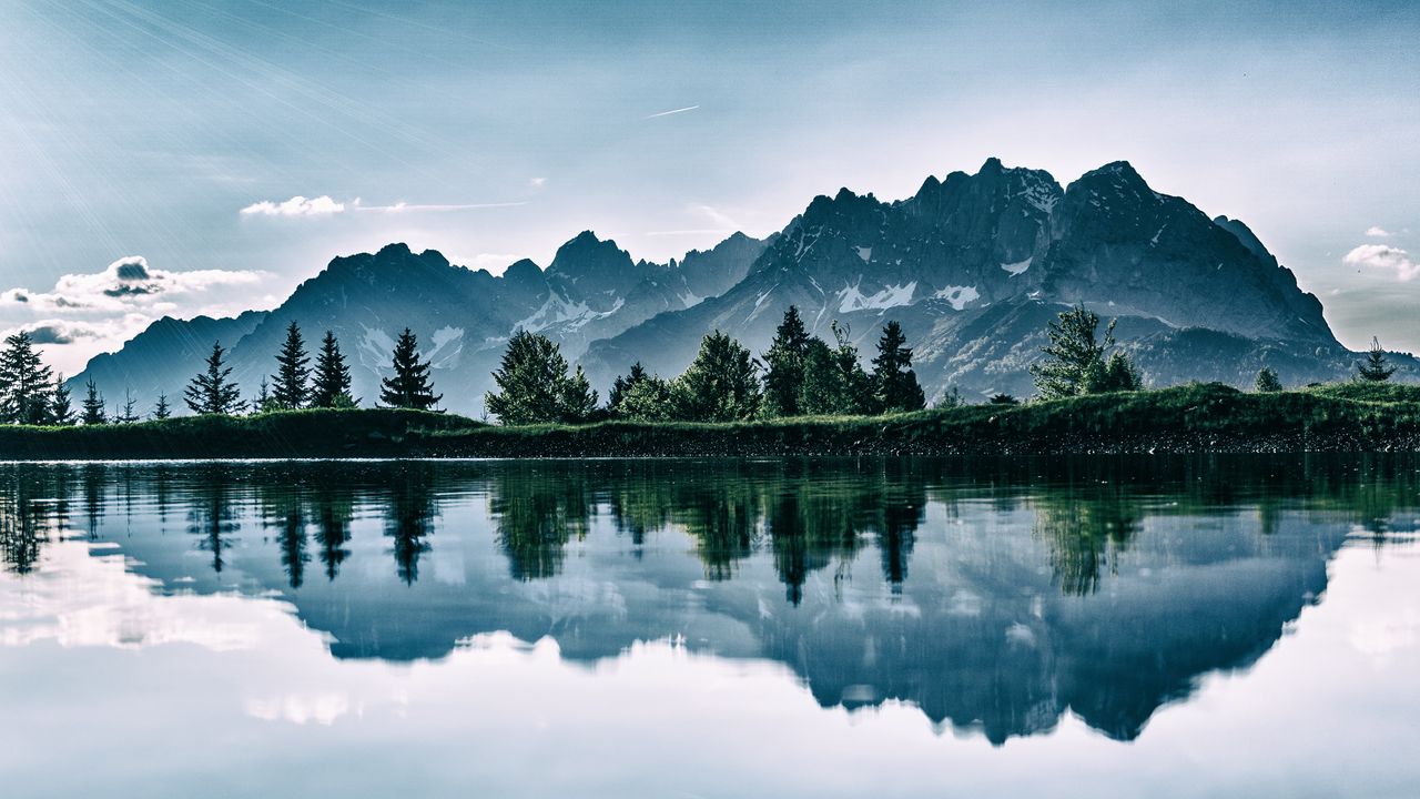 Wallpaper mountains, lake, photoshop, reflection