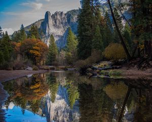 Preview wallpaper mountains, lake, reflection, forest