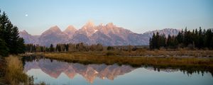 Preview wallpaper mountains, lake, reflection, grass