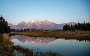 Preview wallpaper mountains, lake, reflection, grass