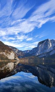Preview wallpaper mountains, lake, reflection, water, clouds