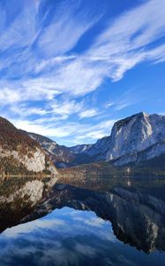 Preview wallpaper mountains, lake, reflection, water, clouds