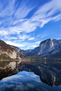 Preview wallpaper mountains, lake, reflection, water, clouds