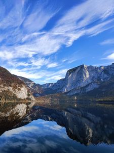 Preview wallpaper mountains, lake, reflection, water, clouds