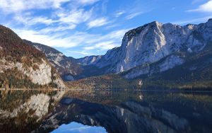 Preview wallpaper mountains, lake, reflection, water, clouds