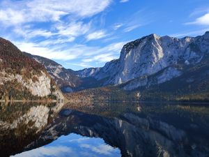 Preview wallpaper mountains, lake, reflection, water, clouds