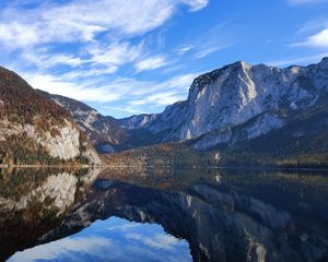 Preview wallpaper mountains, lake, reflection, water, clouds