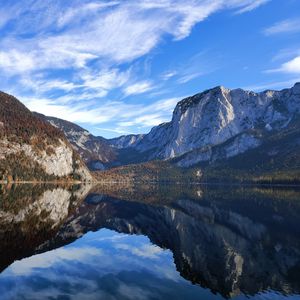 Preview wallpaper mountains, lake, reflection, water, clouds