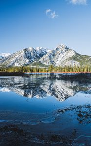 Preview wallpaper mountains, lake, reflection, trees, nature, landscape