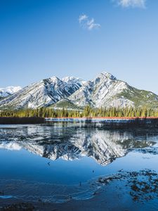 Preview wallpaper mountains, lake, reflection, trees, nature, landscape