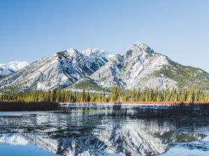 Preview wallpaper mountains, lake, reflection, trees, nature, landscape