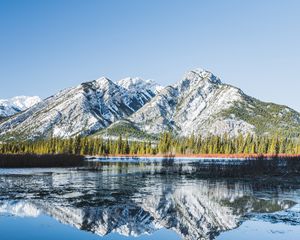 Preview wallpaper mountains, lake, reflection, trees, nature, landscape