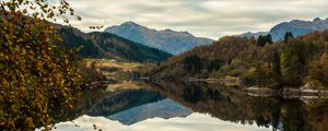Preview wallpaper mountains, lake, reflection, forest, trees, landscape