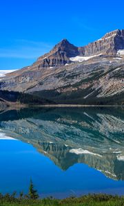 Preview wallpaper mountains, lake, reflection, snow, trees, landscape